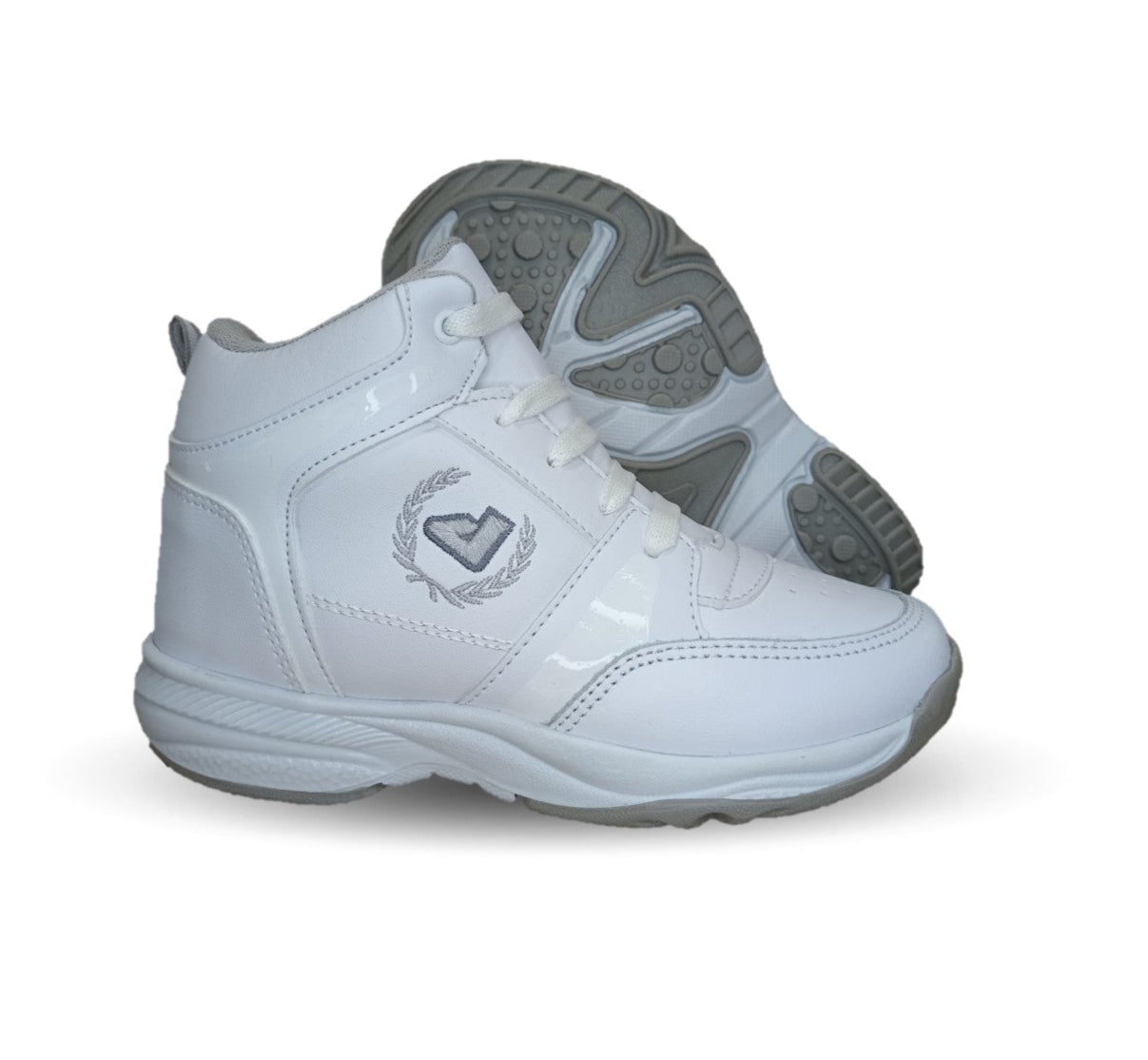 Tenis tipo Bota de piel con agujetas Apt 604 Blanco/Plata Unisex para niño y niña