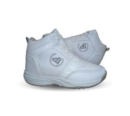 Tenis tipo Bota de piel con agujetas Apt 604 Blanco/Plata Unisex para niño y niña