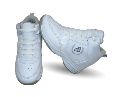 Tenis tipo Bota de piel con agujetas Apt 604 Blanco/Plata Unisex para niño y niña