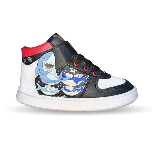 Tenis Urbano tipo Bota con agujetas con contactel Atrom 100 Negro/Blanco/Rojo para niño