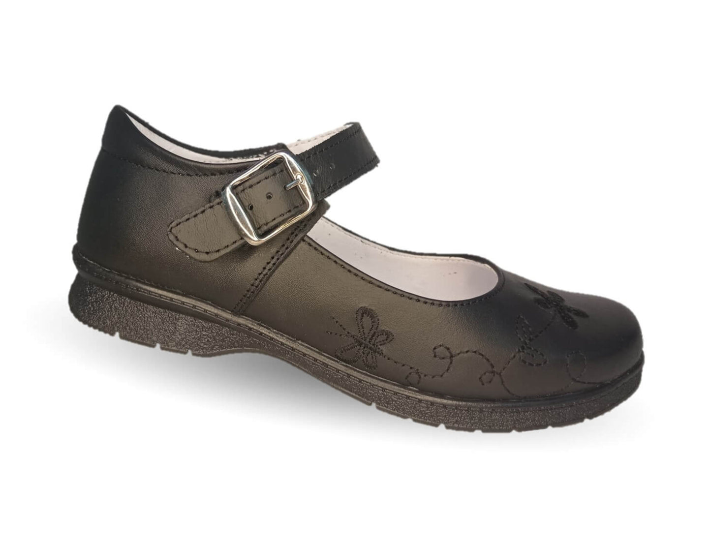 Zapato Escolar y Casual de piel con hebilla Brianda 1 Negro para niña