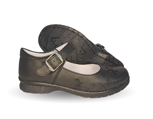 Zapato Escolar y Casual de piel con hebilla Brianda 1 Negro para niña