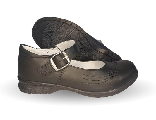 Zapato Escolar y Casual de piel con hebilla Brianda 6 Negro para niña
