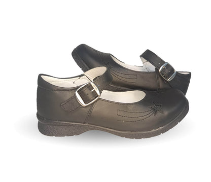 Zapato Escolar y Casual de piel con hebilla Brianda 6 Negro para niña
