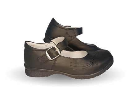 Zapato Escolar y Casual de piel con hebilla Brianda 6 Negro para niña