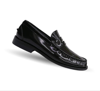 Zapato Casual y de Vestir tipo Mocasín Driver Penny Loafers de piel con suela de cuero Camo 1212 Camaleón Negro para hombre