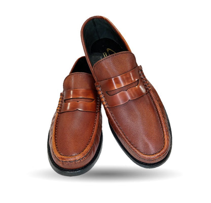 Zapato Casual y de Vestir tipo Mocasín Driver Penny Loafers de piel con suela de cuero Camo 1215 Miel para hombre