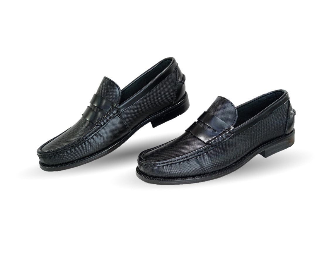 Zapato Casual y de Vestir tipo Mocasín Driver Penny Loafers de piel con suela de cuero Camo 1215 Negro para hombre