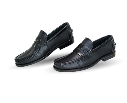 Zapato Casual y de Vestir tipo Mocasín Driver Penny Loafers de piel con suela de cuero Camo 1215 Negro para hombre