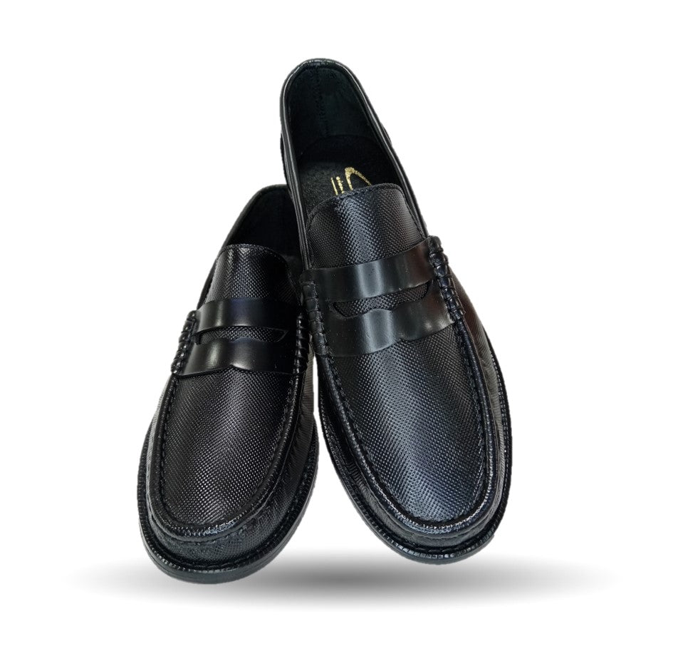 Zapato Casual y de Vestir tipo Mocasín Driver Penny Loafers de piel con suela de cuero Camo 1215 Negro para hombre