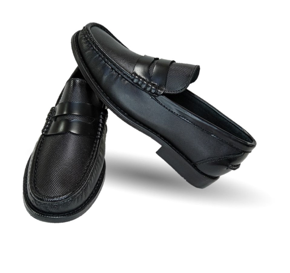 Zapato Casual y de Vestir tipo Mocasín Driver Penny Loafers de piel con suela de cuero Camo 1215 Negro para hombre
