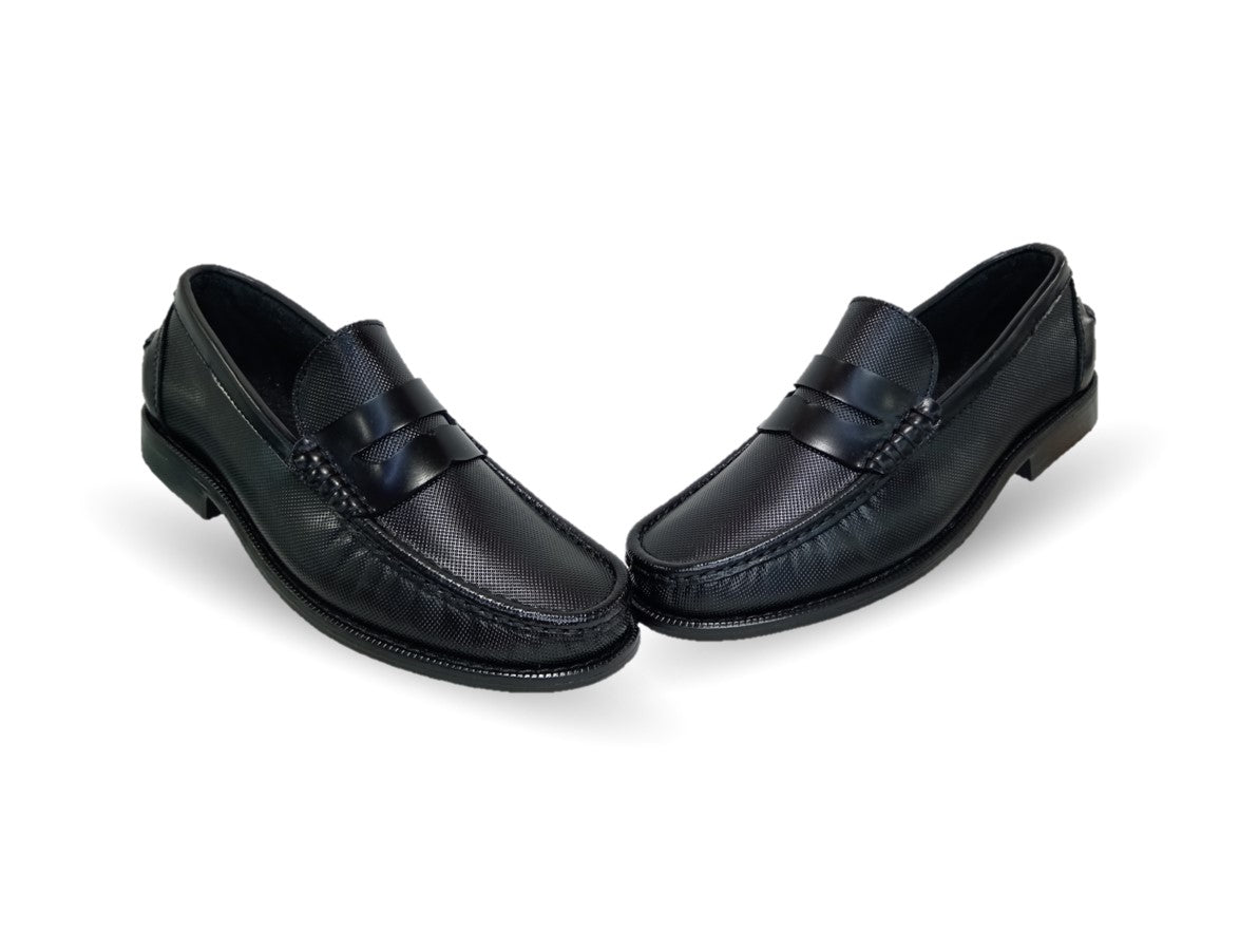Zapato Casual y de Vestir tipo Mocasín Driver Penny Loafers de piel con suela de cuero Camo 1215 Negro para hombre