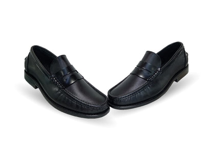 Zapato Casual y de Vestir tipo Mocasín Driver Penny Loafers de piel con suela de cuero Camo 1215 Negro para hombre