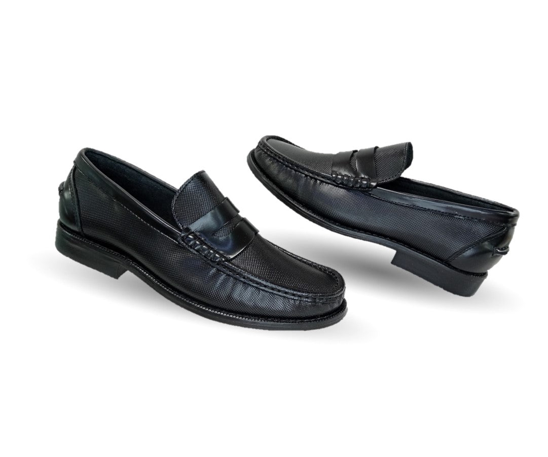 Zapato Casual y de Vestir tipo Mocasín Driver Penny Loafers de piel con suela de cuero Camo 1215 Negro para hombre