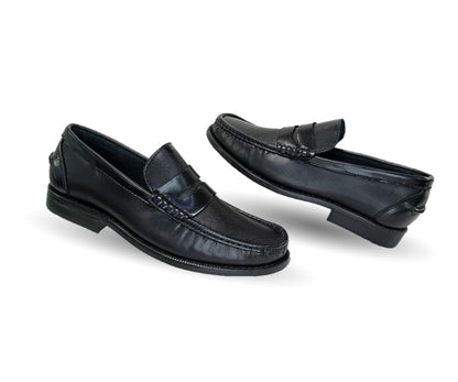 Zapato Casual y de Vestir tipo Mocasín Driver Penny Loafers de piel con suela de cuero Camo 1215 Negro para hombre