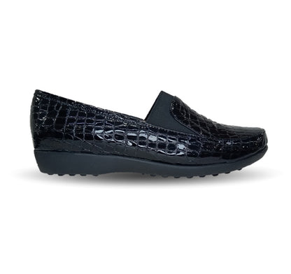 Zapato de Confort y Casual de piel de ternera con Shock Point Capricho 1230 Charol Negro para mujer