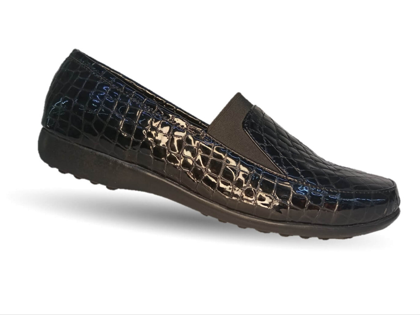 Zapato de Confort y Casual de piel de ternera con Shock Point Capricho 1230 Charol Negro para mujer