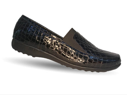 Zapato de Confort y Casual de piel de ternera con Shock Point Capricho 1230 Charol Negro para mujer