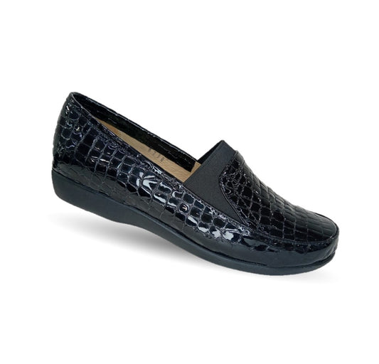 Zapato de Confort y Casual de piel de ternera con Shock Point Capricho 1230 Charol Negro para mujer