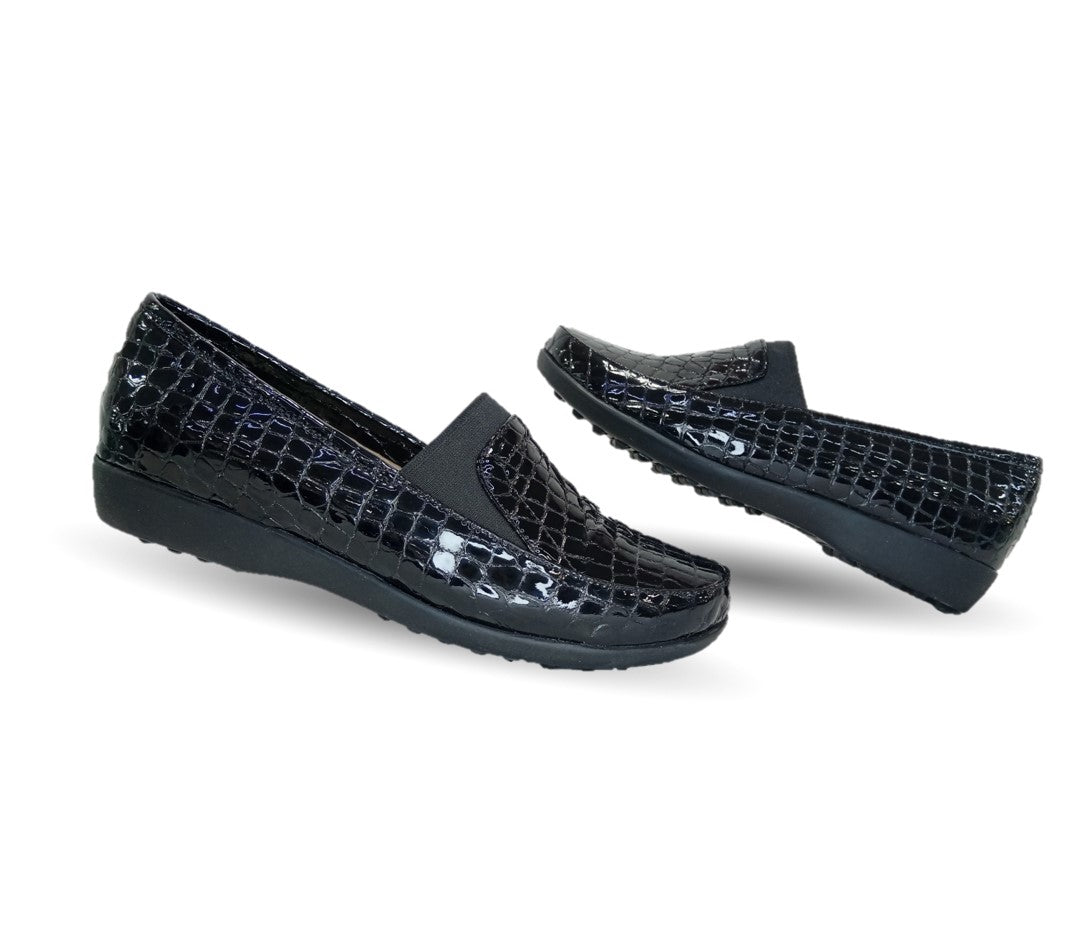 Zapato de Confort y Casual de piel de ternera con Shock Point Capricho 1230 Charol Negro para mujer