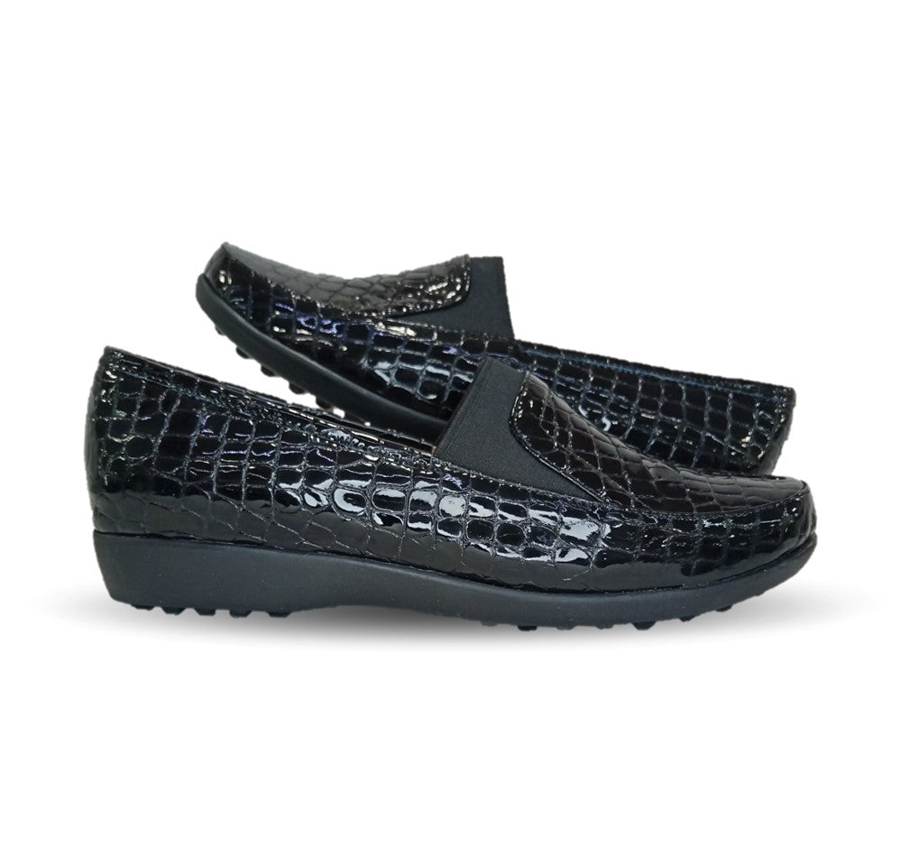 Zapato de Confort y Casual de piel de ternera con Shock Point Capricho 1230 Charol Negro para mujer