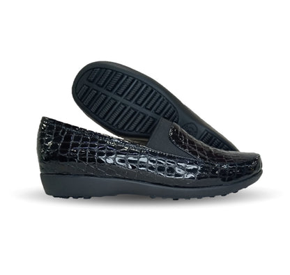 Zapato de Confort y Casual de piel de ternera con Shock Point Capricho 1230 Charol Negro para mujer