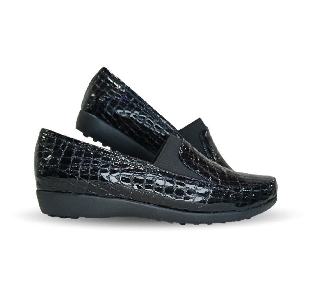 Zapato de Confort y Casual de piel de ternera con Shock Point Capricho 1230 Charol Negro para mujer