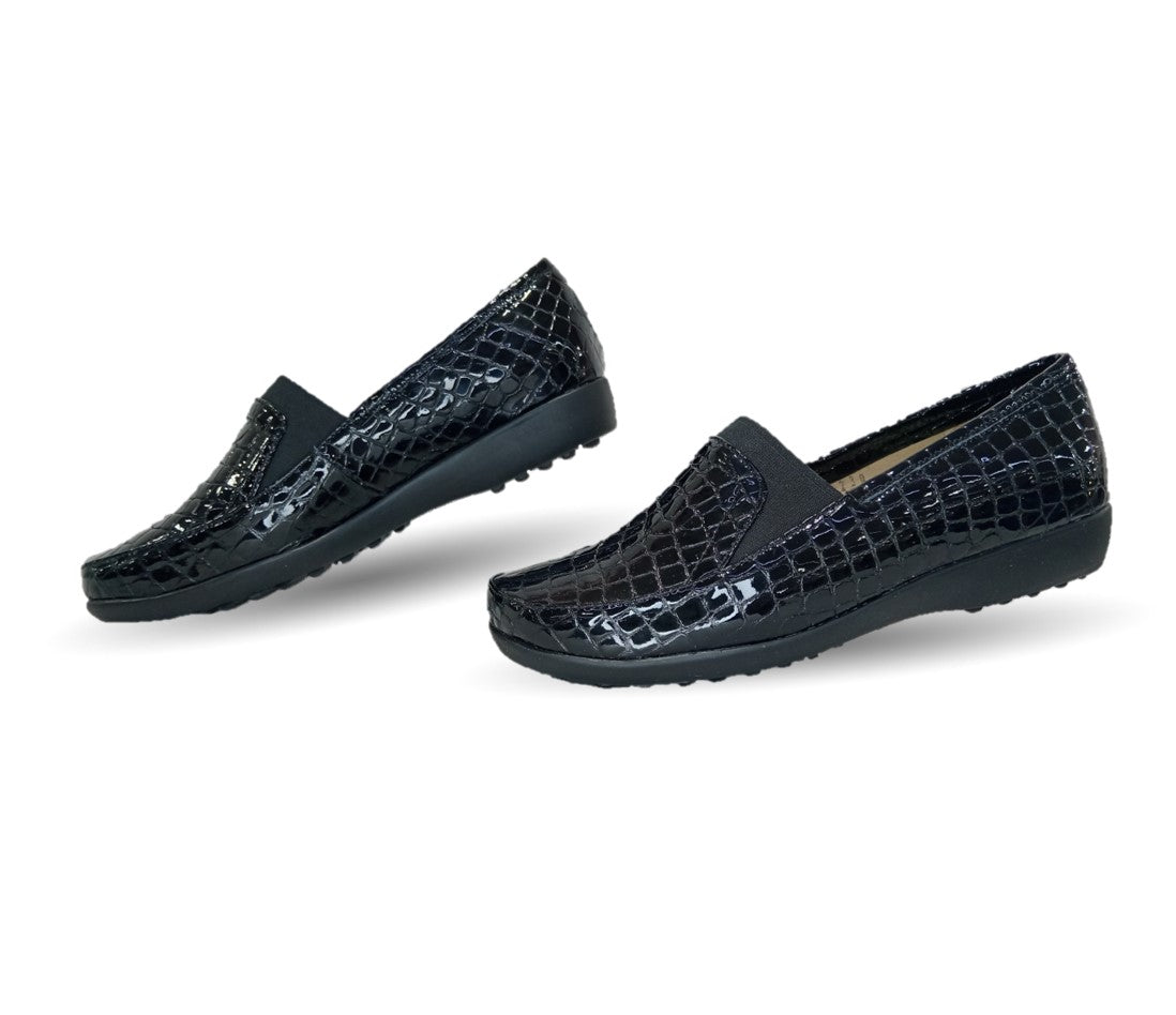 Zapato de Confort y Casual de piel de ternera con Shock Point Capricho 1230 Charol Negro para mujer