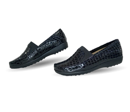 Zapato de Confort y Casual de piel de ternera con Shock Point Capricho 1230 Charol Negro para mujer