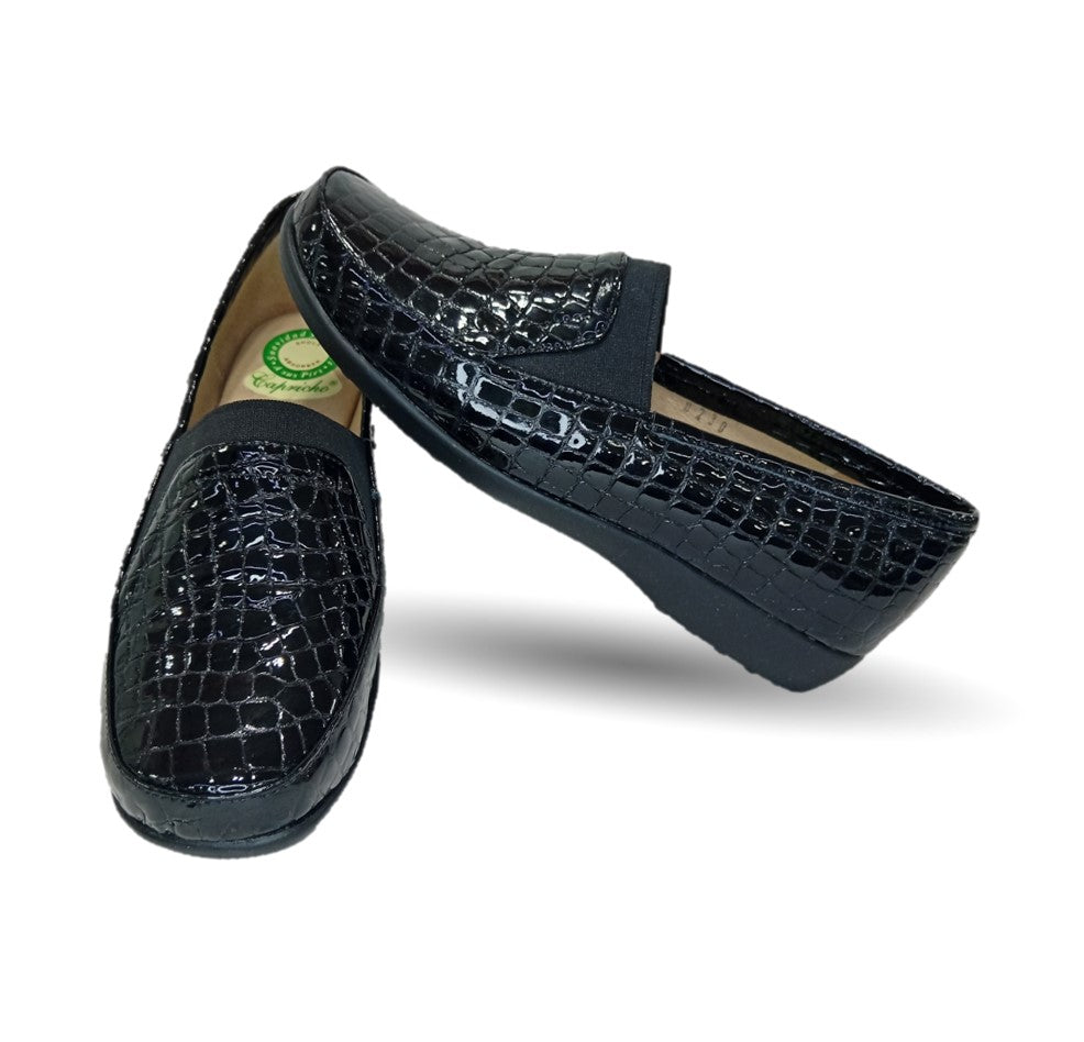Zapato de Confort y Casual de piel de ternera con Shock Point Capricho 1230 Charol Negro para mujer