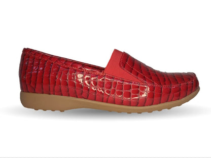 Zapato de Confort y Casual de piel de ternera con Shock Point Capricho 1230 Charol Rojo para mujer