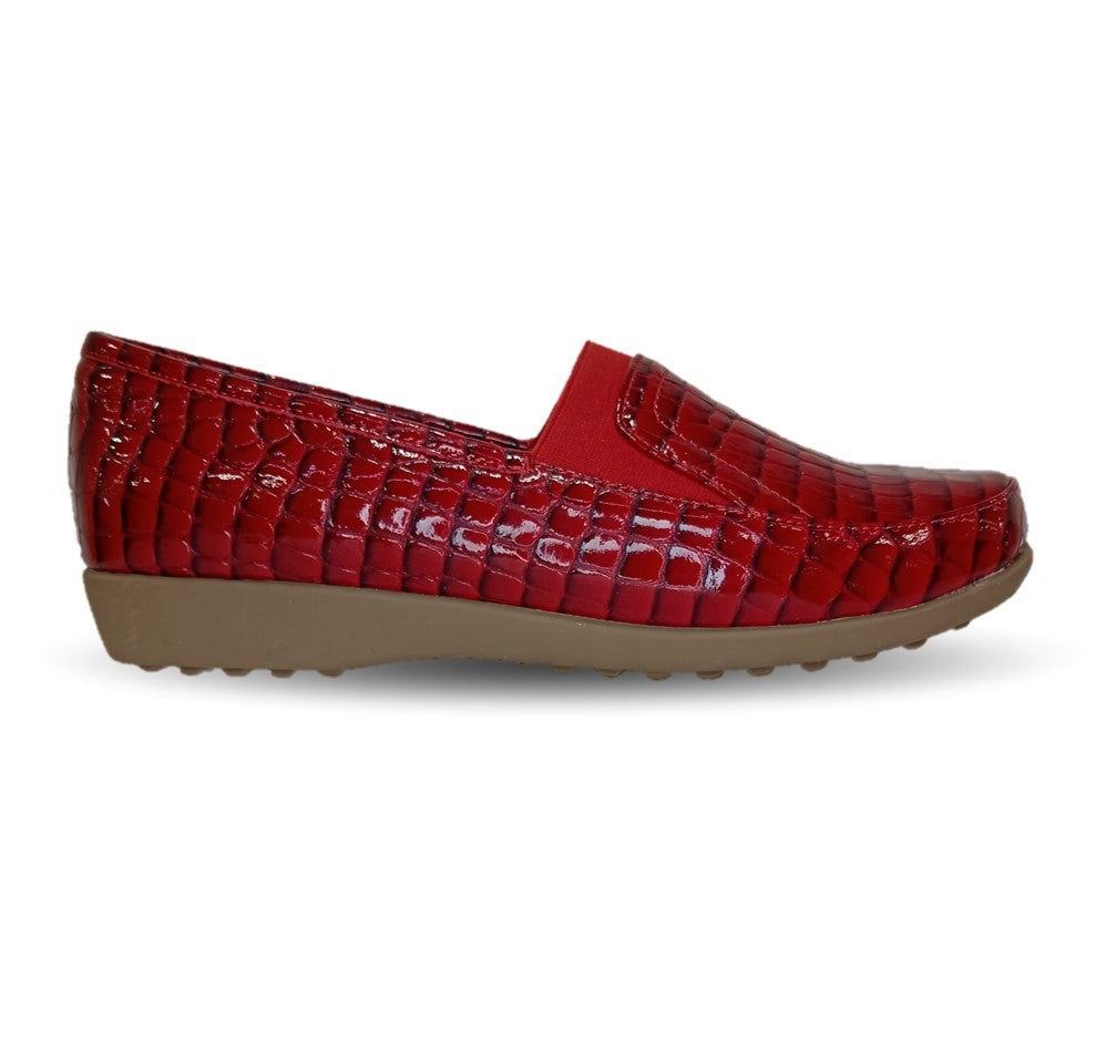 Zapato de Confort y Casual de piel de ternera con Shock Point Capricho 1230 Charol Rojo para mujer