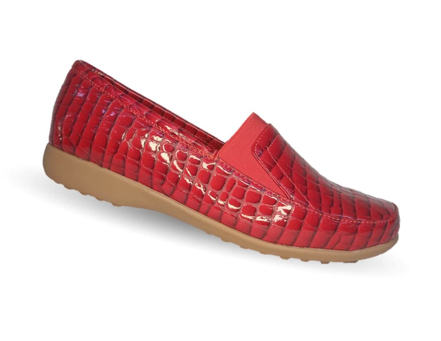 Zapato de Confort y Casual de piel de ternera con Shock Point Capricho 1230 Charol Rojo para mujer