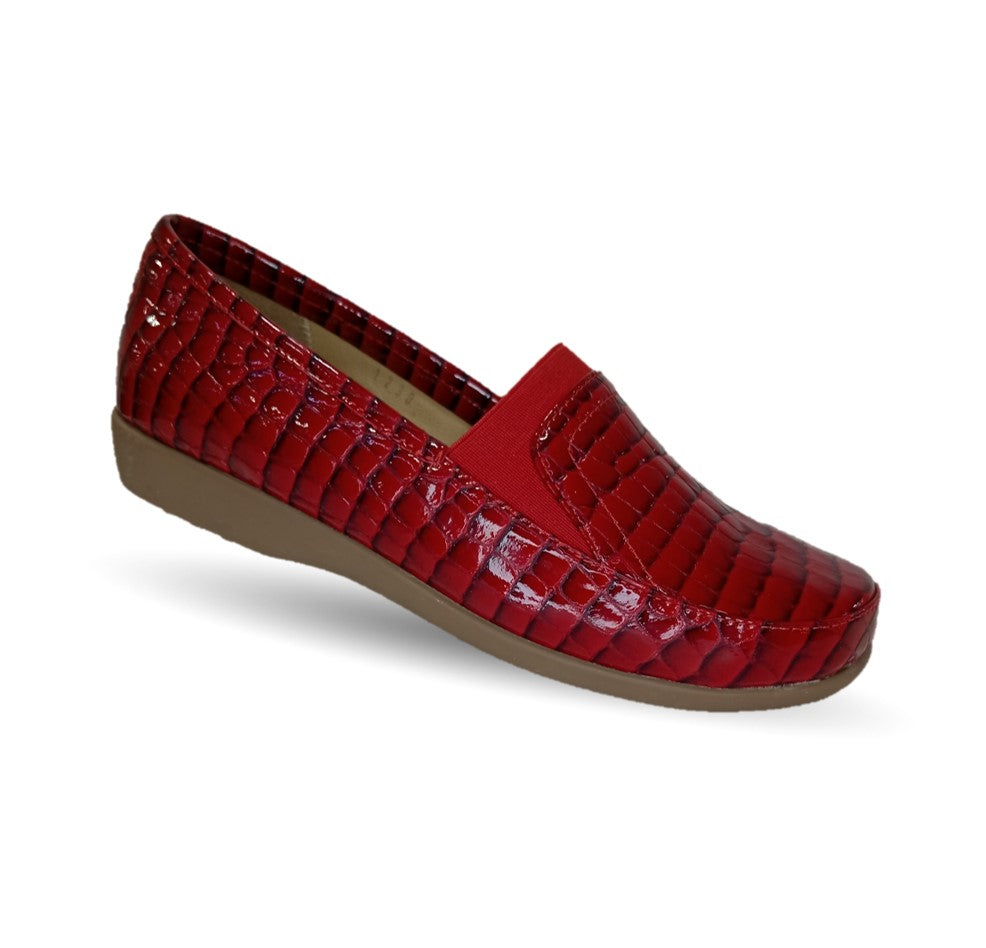 Zapato de Confort y Casual de piel de ternera con Shock Point Capricho 1230 Charol Rojo para mujer