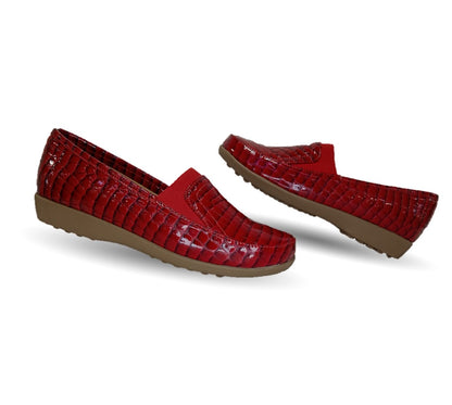 Zapato de Confort y Casual de piel de ternera con Shock Point Capricho 1230 Charol Rojo para mujer