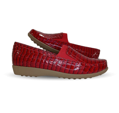 Zapato de Confort y Casual de piel de ternera con Shock Point Capricho 1230 Charol Rojo para mujer