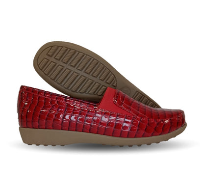 Zapato de Confort y Casual de piel de ternera con Shock Point Capricho 1230 Charol Rojo para mujer