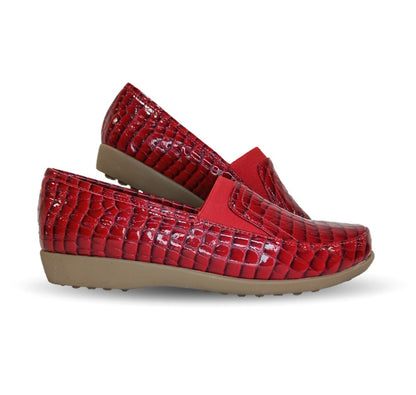 Zapato de Confort y Casual de piel de ternera con Shock Point Capricho 1230 Charol Rojo para mujer