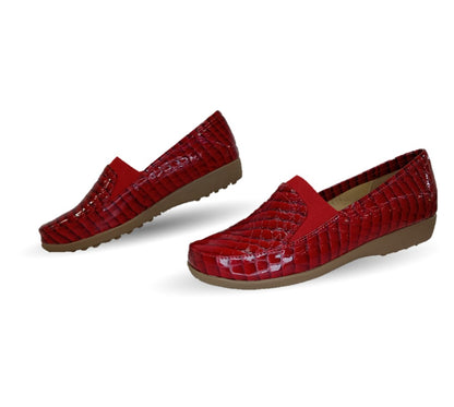 Zapato de Confort y Casual de piel de ternera con Shock Point Capricho 1230 Charol Rojo para mujer