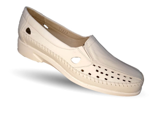Zapato de Confort y Casual abierto de piel de ternera con Shock Point Capricho 15020 Blanco para mejorar