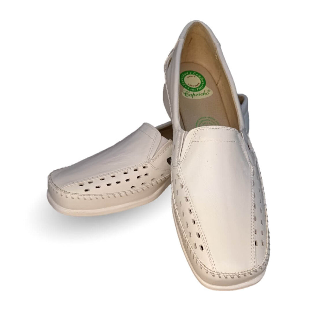 Zapato de Confort y Casual abierto de piel de ternera con Shock Point Capricho 15020 Blanco para mejorar