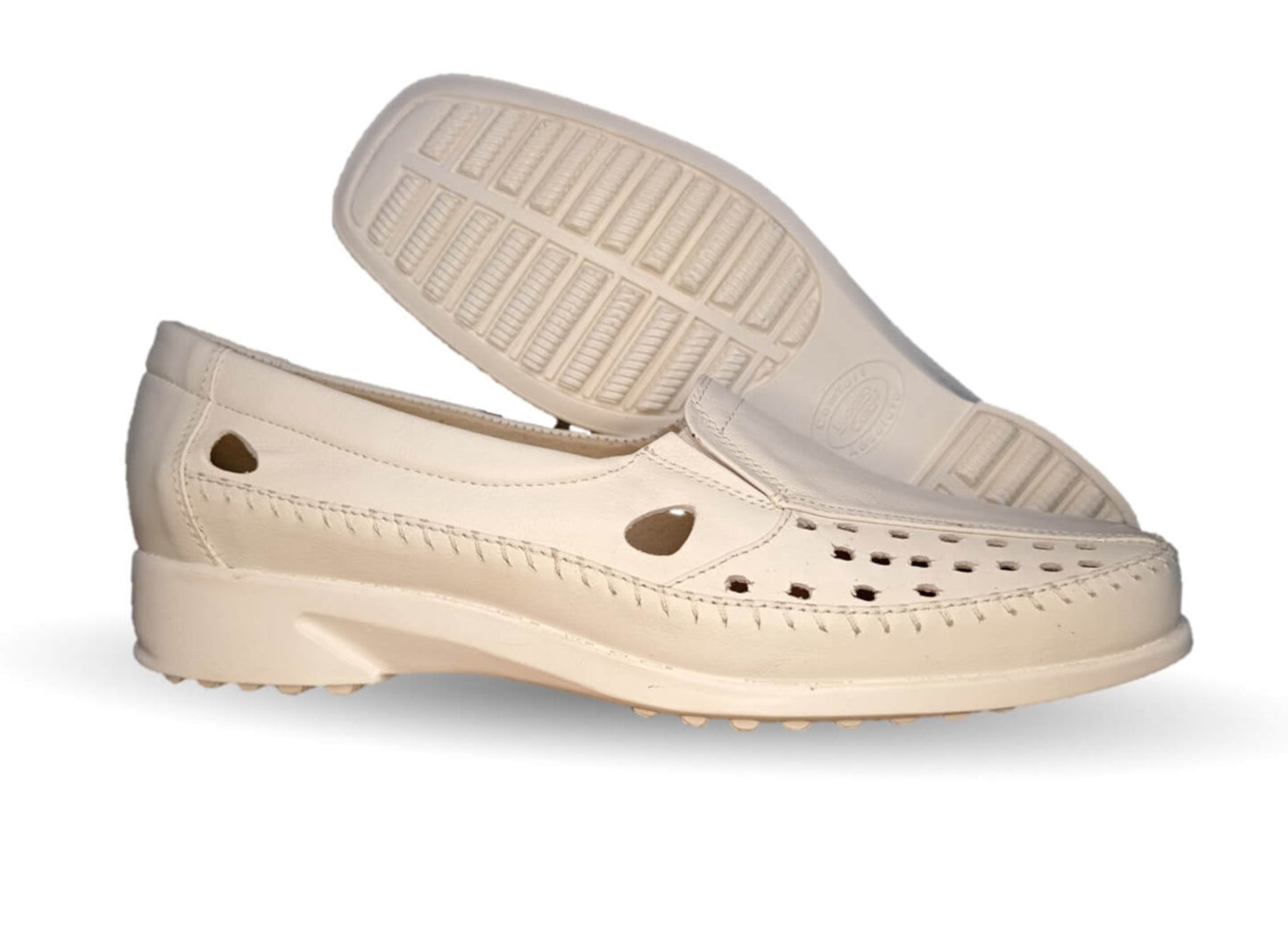 Zapato de Confort y Casual abierto de piel de ternera con Shock Point Capricho 15020 Blanco para mejorar