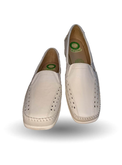 Zapato de Confort y Casual abierto de piel de ternera con Shock Point Capricho 15020 Blanco para mejorar