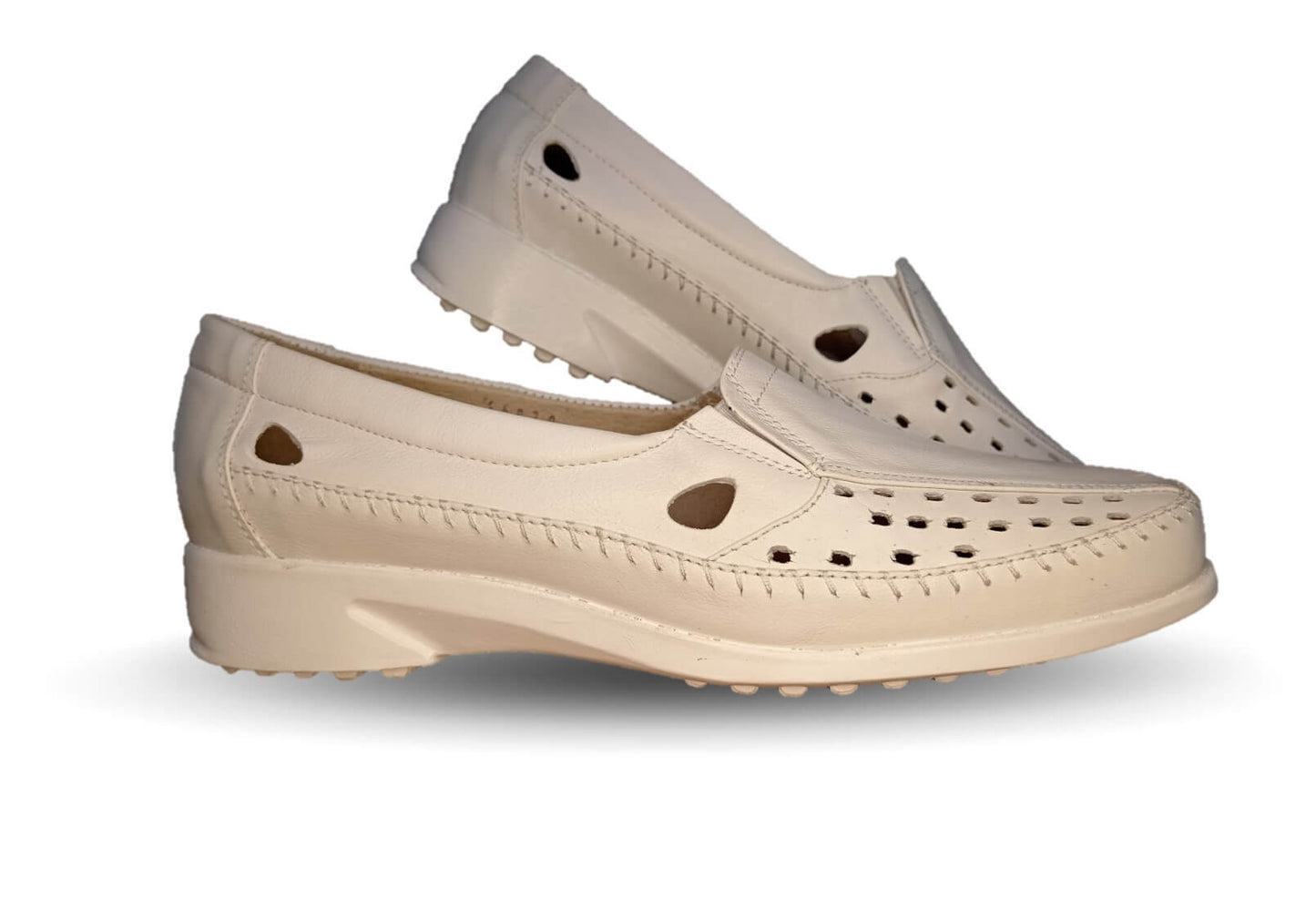 Zapato de Confort y Casual abierto de piel de ternera con Shock Point Capricho 15020 Blanco para mejorar