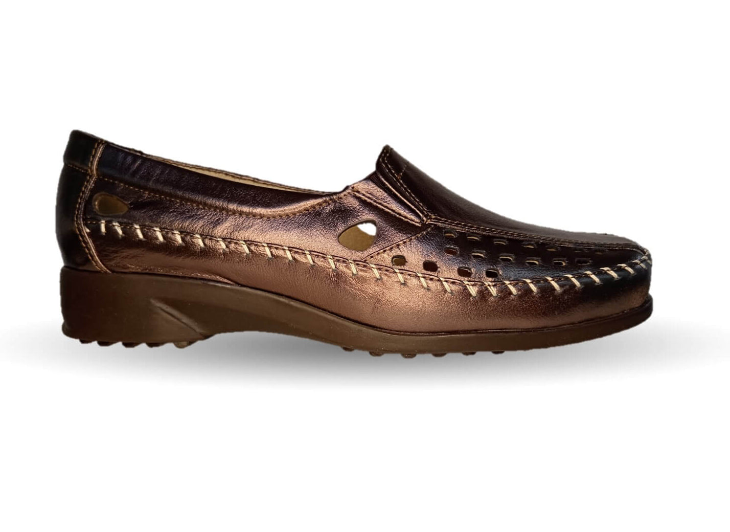 Zapato de Confort y Casual abierto de piel de ternera con Shock Point Capricho 15020 Bronce para mujer