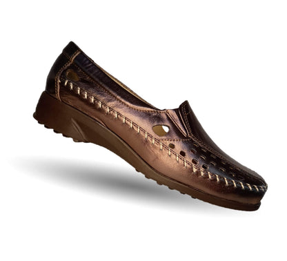 Zapato de Confort y Casual abierto de piel de ternera con Shock Point Capricho 15020 Bronce para mujer