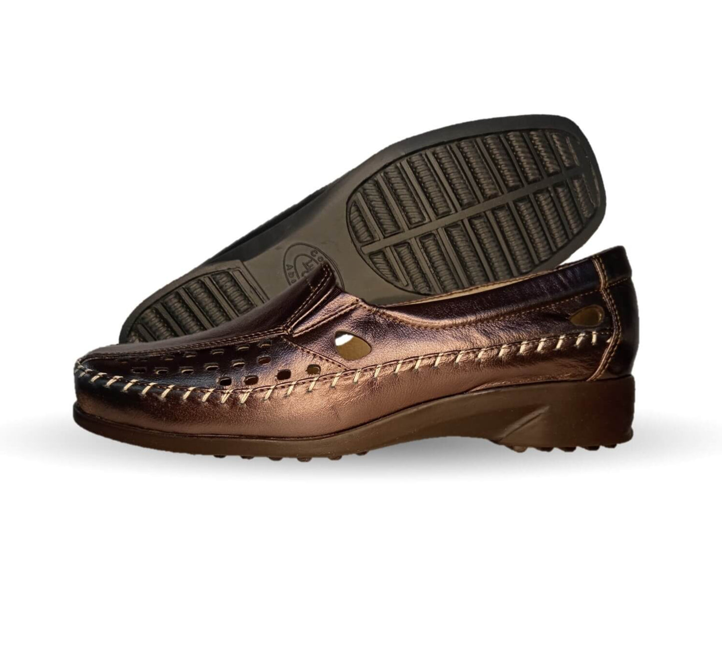 Zapato de Confort y Casual abierto de piel de ternera con Shock Point Capricho 15020 Bronce para mujer