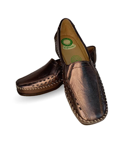 Zapato de Confort y Casual abierto de piel de ternera con Shock Point Capricho 15020 Bronce para mujer