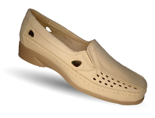 Zapato de Confort y Casual abierto de piel de ternera con Shock Point Capricho 15020 Hueso para mujer