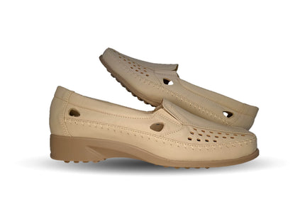 Zapato de Confort y Casual abierto de piel de ternera con Shock Point Capricho 15020 Hueso para mujer
